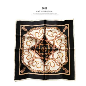 Classic baroque belt print square silk scarf for women, elegant spring and autumn accessory.