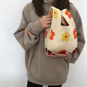 Floral Stricktasche für Damen, stylische Freizeithandtasche, süße Sommer Strick Umhängetasche