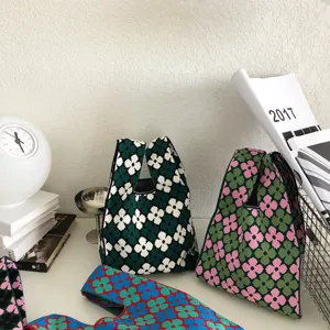 Gestrickte Blumenmuster Handtasche, vintage Blumen Print modische Umhängetasche.