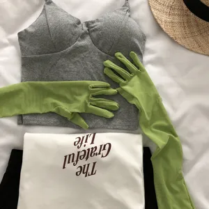 Débardeur femme été couleur unie manches longues vert lime manchons anti-UV ensemble