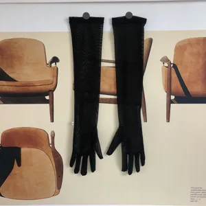 Gants longs de protection solaire en filet noir d'été respirant anti-UV pour femmes