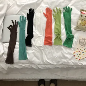 Gants de protection solaire en filet longs femme été minces respirants manches multicolores