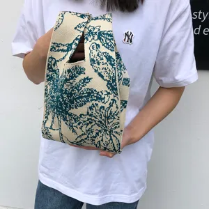 Retro Strick Handtasche für Damen, lässige geometrische Muster Tote Bag Herbst.
