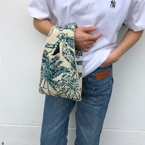 Gestrickte Handtasche für Damen, Vintage Print Shopper, lässige gewebte Handtasche.