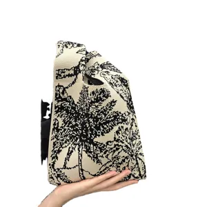 Schwarz-weiße Strick-Tragetasche mit klassischem Dschungel-Muster, modische Handtasche für Damen.