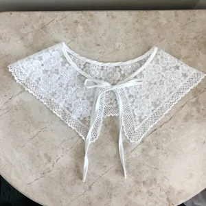 Weißer Spitzen-Falschkragen abnehmbar vintage Blumen bestickter falscher Kragen Damen