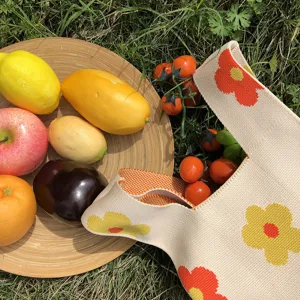 Gestrickte Blumen Handgelenk Tasche süße kleine Tote ästhetische Freizeittasche für Damen