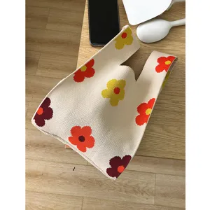 Stricken Blumen Handtasche Haengend Kleine Handtasche Alltag Freizeittasche Damen