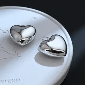 DIY Grandi Ciondoli a Cuore Gonfio Argento per Creazione Gioielli Design Liscio e Minimal