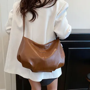 Women brown soft leather shoulder bag large capacity hobo dumpling bag minimalist autumn