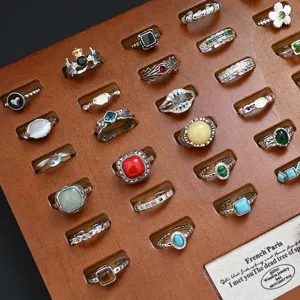Vintage style synthetic turquoise ring set, retro fashion finger ring jewelry accessories for women.