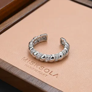 Silver pave diamond twisted open ring elegant cubic zirconia jewelry for women daily wear