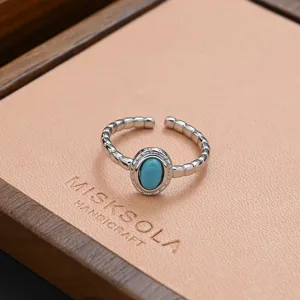 Turquoise open ring vintage silver geometric adjustable finger jewelry accessory