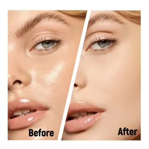 Matte finish compact face powder pore blurring makeup effect closeup comparison before and after view