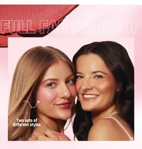 Full face makeup cosmetic set showcasing two different styles for stunning beauty looks.