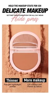 Waterproof oil control setting powder with mirror, long-lasting delicate makeup finish.