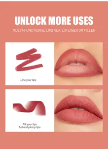 Wasserfester matter Lippenstift und Lipliner Stift fuer langanhaltendes volles Lippen Make-up.