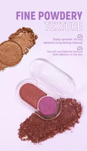 Dual color eyeshadow palette with fine powdery texture, long lasting and easy to blend makeup.