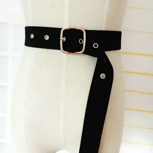 Cintura in Velluto Minimalista da Donna per Abiti Maglioni Tinta Unita Fibbia Quadrata in Lega Oro Accessori Moda