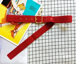 Cintura in velluto rosso da donna fascia vita larga fibbia metallo vintage accessorio
