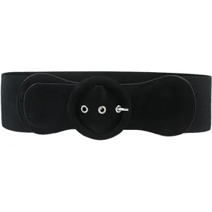 Women Fashion Wide Elastic Waist Belt Retro Round Pin Buckle Faux Leather Cinch Belt For Coat Sweater Dress Accessory
