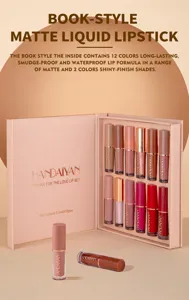 Set de rouge à lèvres liquide mat style livre Handaiyan 12 couleurs imperméable.