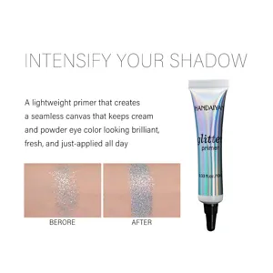 Glitter primer detail view, lightweight formula for long-lasting eye shadow application.