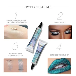 Glitter primer makeup base for eyes and lips, longlasting formula to maximize eyeshadow color.