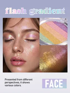 Multi-color gradient highlighter eyeshadow palette with fine shimmer for stunning facial glow.