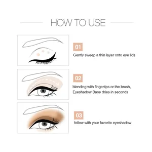 Step-by-step application guide and usage instructions for eye primer and eyeshadow base makeup.