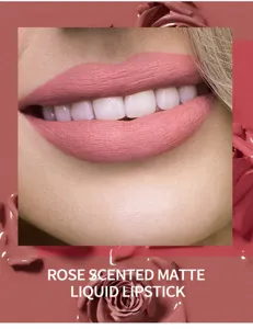 Rouge à lèvres liquide mat parfumé à la rose, gloss velours longue tenue pour beau maquillage.
