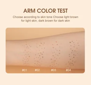 Detail view of freckle pen color swatches on arm, showing shades 01 to 04 for natural makeup.