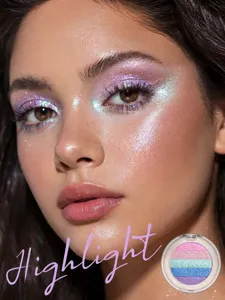 Detailed close-up view showing shimmer chameleon eyeshadow and highlighter effect on model face.