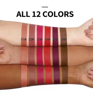 Swatches sur bras de rouge à lèvres liquide mat présentant les six premières teintes.