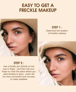 Detail view showing step-by-step freckle makeup application with natural simulation effect.