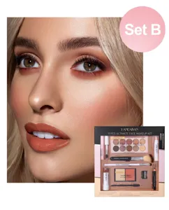 Detailed view of HANDAIYAN 11-piece makeup gift set, showing eyeshadow palette and brushes.