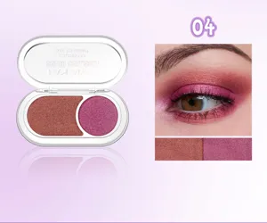 Dual color eyeshadow palette detail showing shimmering metallic finish and eye makeup application.
