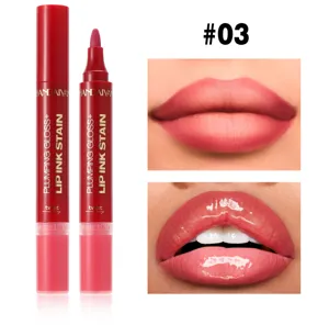 Détail du gloss et de la teinte à lèvres double embout HANDAIYAN présentation nuance #03.