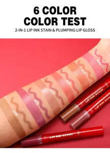 HANDAIYAN lot de 2 en 1 encre à lèvres et gloss repulpant avec 6 couleurs vives pour maquillage.