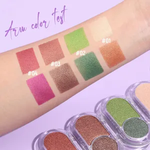 Dual color eyeshadow palette featuring metallic fine glitter and vibrant arm swatches for looks.