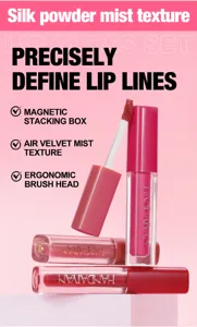 Σετ lip gloss με velvet ματ υφή και μαγνητικό σχεδιασμό για ακριβή και απαλή εφαρμογή.