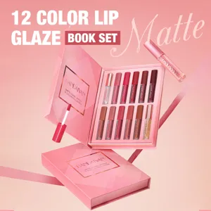 Handaiyan Αδιάβροχο Ματ Υγρό Σετ Lip Gloss Μακράς Διαρκείας Αντιολισθητικό Μακιγιάζ Χειiliών Βελούδινη Απόχρωση Καλλυντικά Κουτί Δώρου