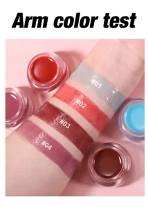Gloss à lèvres gelée miroir 4 couleurs HANDAIYAN détail de swatch sur bras avec belle brillance.
