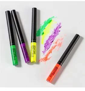 Colorful liquid eyeliner pen set detail view showing vibrant shades and smooth swatches.