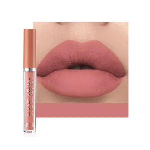 Matte lip gloss tube and realistic lip swatch close-up detail showcasing velvet texture.