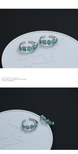 Vintage turquoise geometric ring detail shot, elegant adjustable open ring for daily wear.