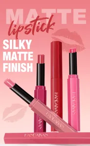 Detailed view of the matte lipstick texture, showcasing the smooth silky finish and elegant design.