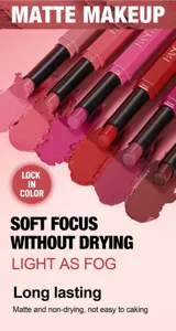 Matte makeup lipstick set featuring six long-lasting shades with a soft focus and non-drying formula.