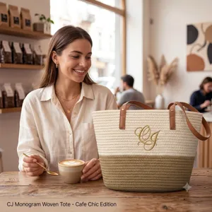 Woven tote bag handmade cotton knit shoulder bag large capacity casual beach handbag.