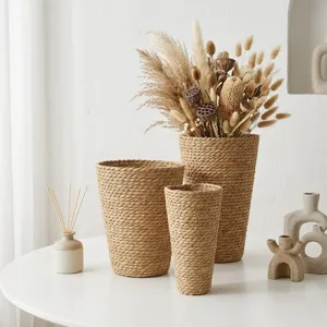 Handgemachte Seegras gewebte Blumenkorb Set fuer Heimtextilien Trockenblumenvase Popf.